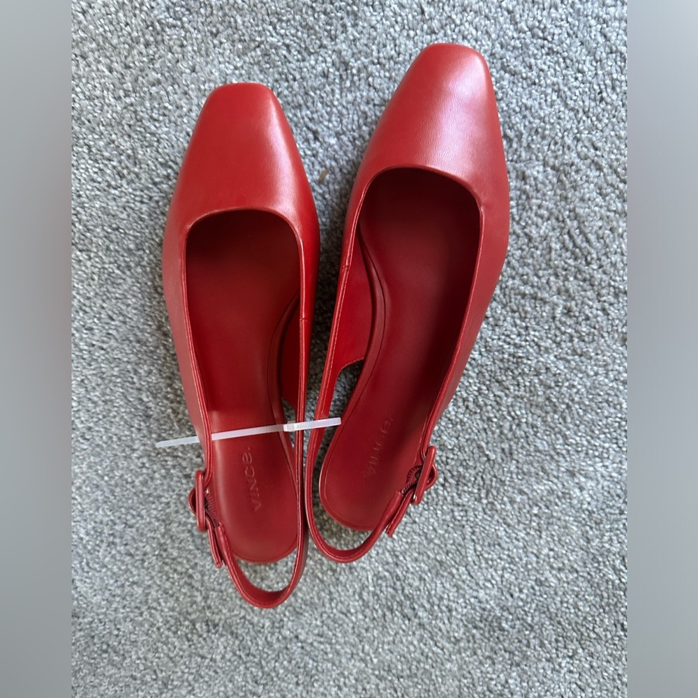 Vince Red Square-Toe Slingback Flats